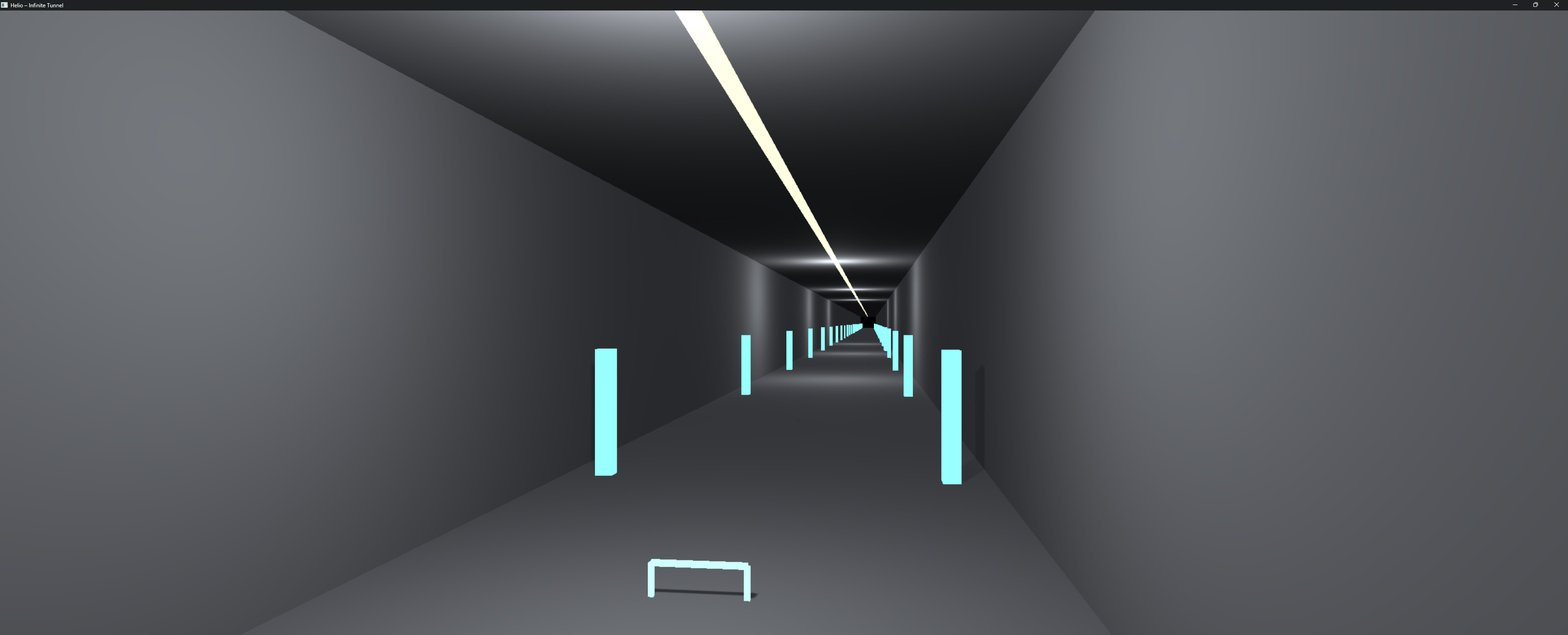 The infinite tunnel: buried sublevel copies pulled up through a portal pair into the corridor's continuation, clipped to the opening.