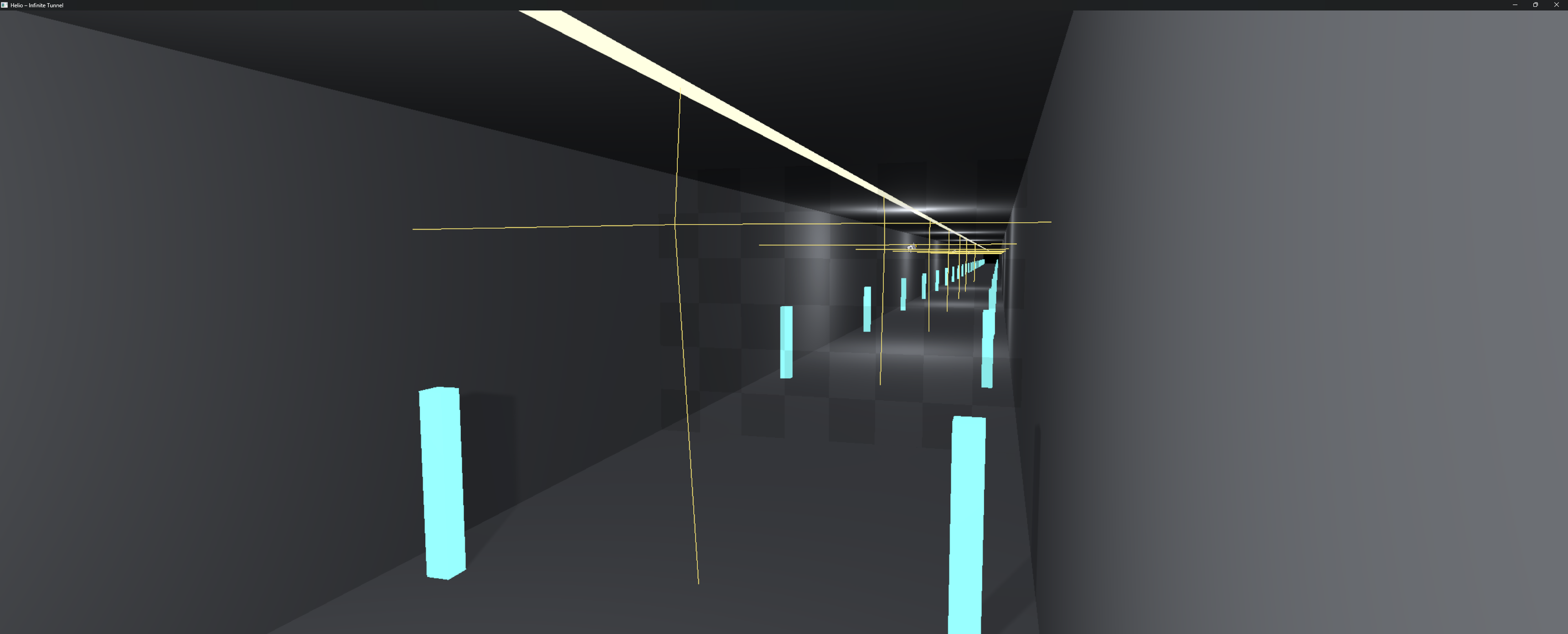 The infinite tunnel: buried sublevel copies pulled up through a portal pair into the corridor's continuation, clipped to the opening.