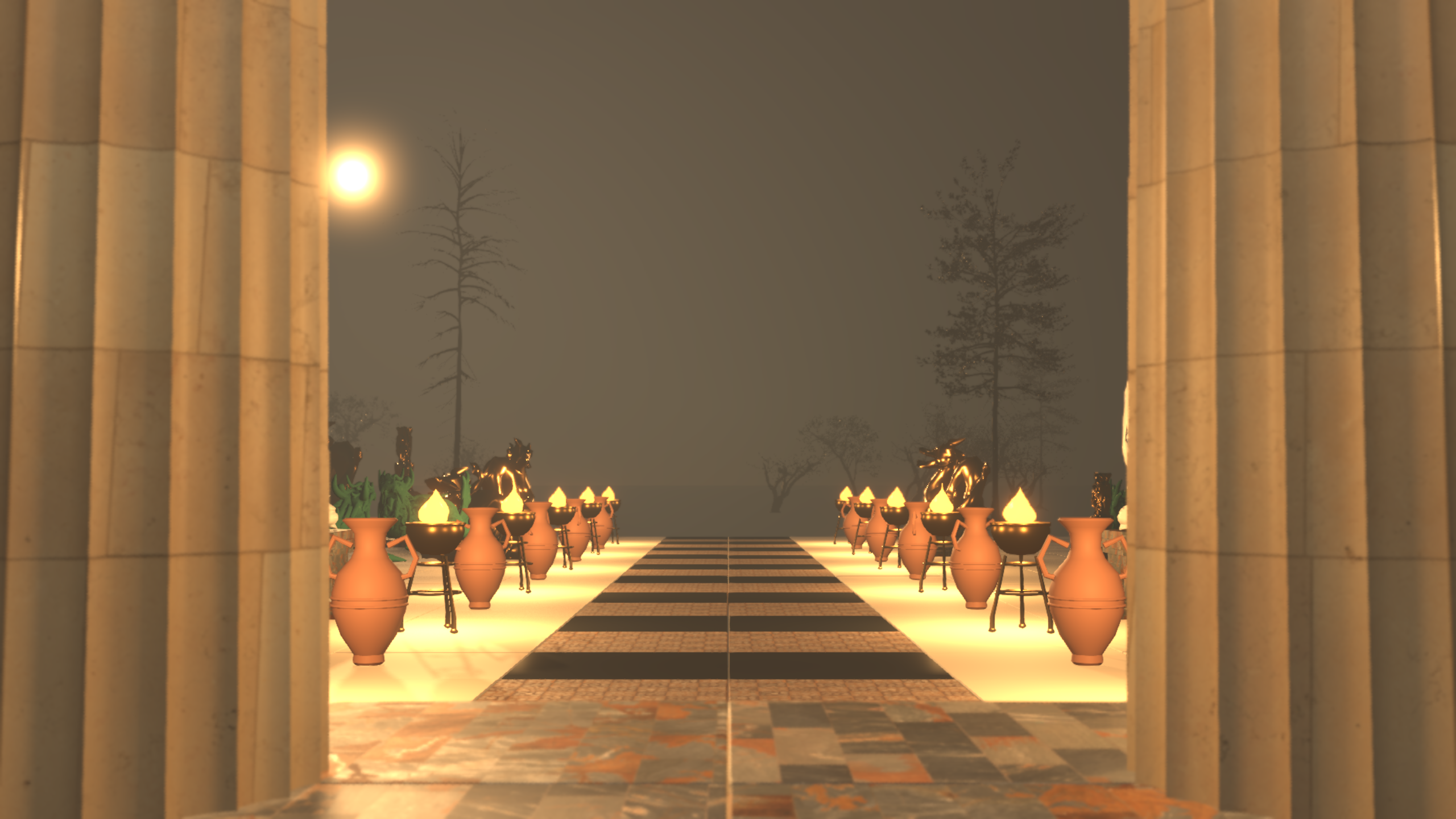 Interior hall with fog and soft shafts